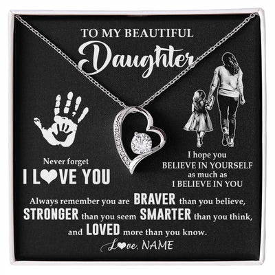 Forever Love Necklace 14K White Gold Finish | 1 | Personalized To My Daughter Necklace From Mom Never Forget I Love You Daughter Birthday Gifts Christmas New Year Graduation Customized Gift Box Message Card | siriusteestore