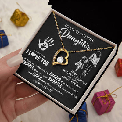 Forever Love Necklace 18K Yellow Gold Finish | 2 | Personalized To My Daughter Necklace From Mom Never Forget I Love You Daughter Birthday Gifts Christmas New Year Graduation Customized Gift Box Message Card | siriusteestore