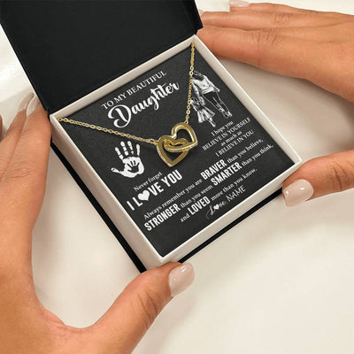 Interlocking Hearts Necklace 18K Yellow Gold Finish | 2 | Personalized To My Daughter Necklace From Mom Never Forget I Love You Daughter Birthday Gifts Christmas New Year Graduation Customized Gift Box Message Card | siriusteestore