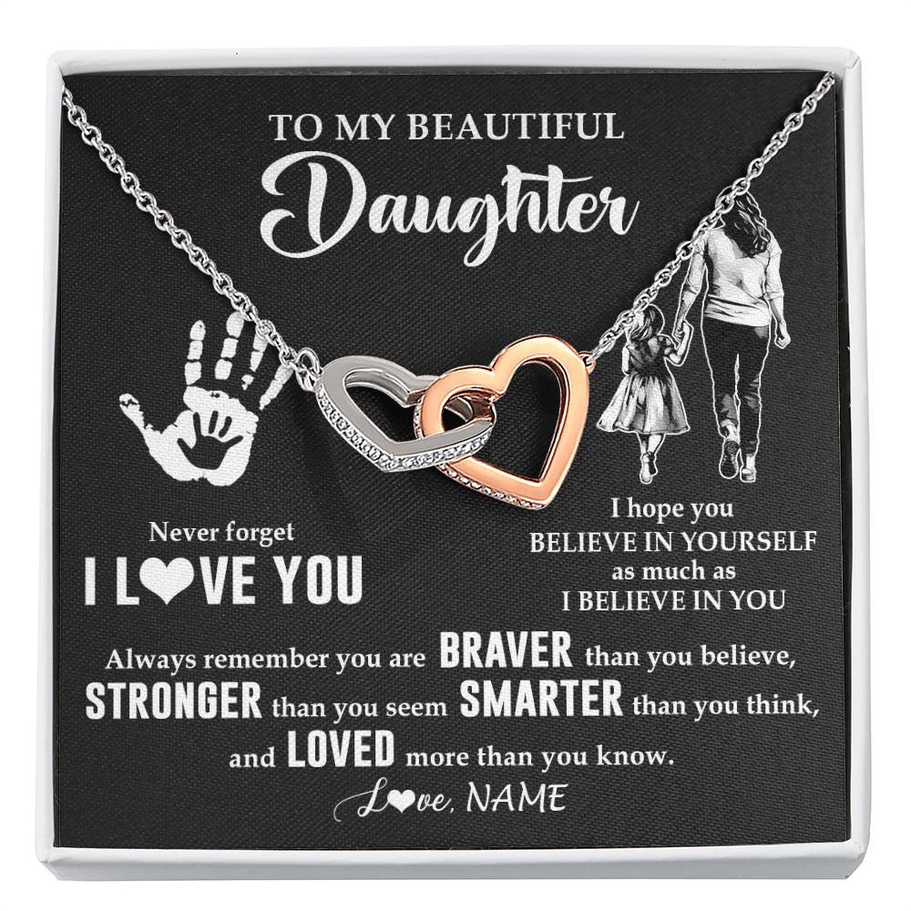 Interlocking Hearts Necklace Stainless Steel & Rose Gold Finish | 1 | Personalized To My Daughter Necklace From Mom Never Forget I Love You Daughter Birthday Gifts Christmas New Year Graduation Customized Gift Box Message Card | siriusteestore