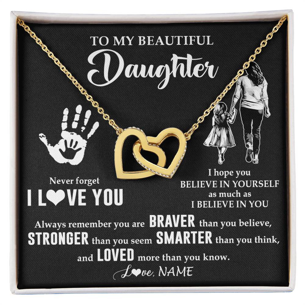 Interlocking Hearts Necklace 18K Yellow Gold Finish | 1 | Personalized To My Daughter Necklace From Mom Never Forget I Love You Daughter Birthday Gifts Christmas New Year Graduation Customized Gift Box Message Card | siriusteestore