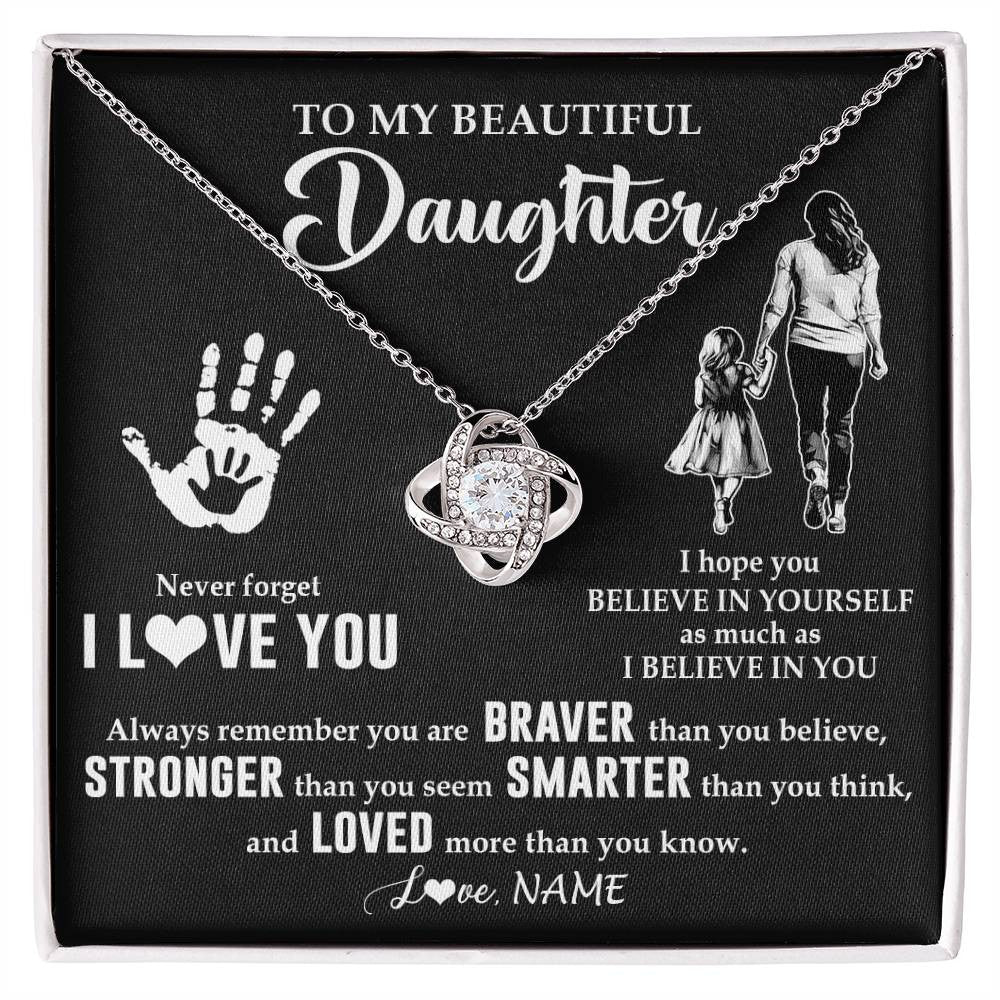 Love Knot Necklace 14K White Gold Finish | 1 | Personalized To My Daughter Necklace From Mom Never Forget I Love You Daughter Birthday Gifts Christmas New Year Graduation Customized Gift Box Message Card | siriusteestore