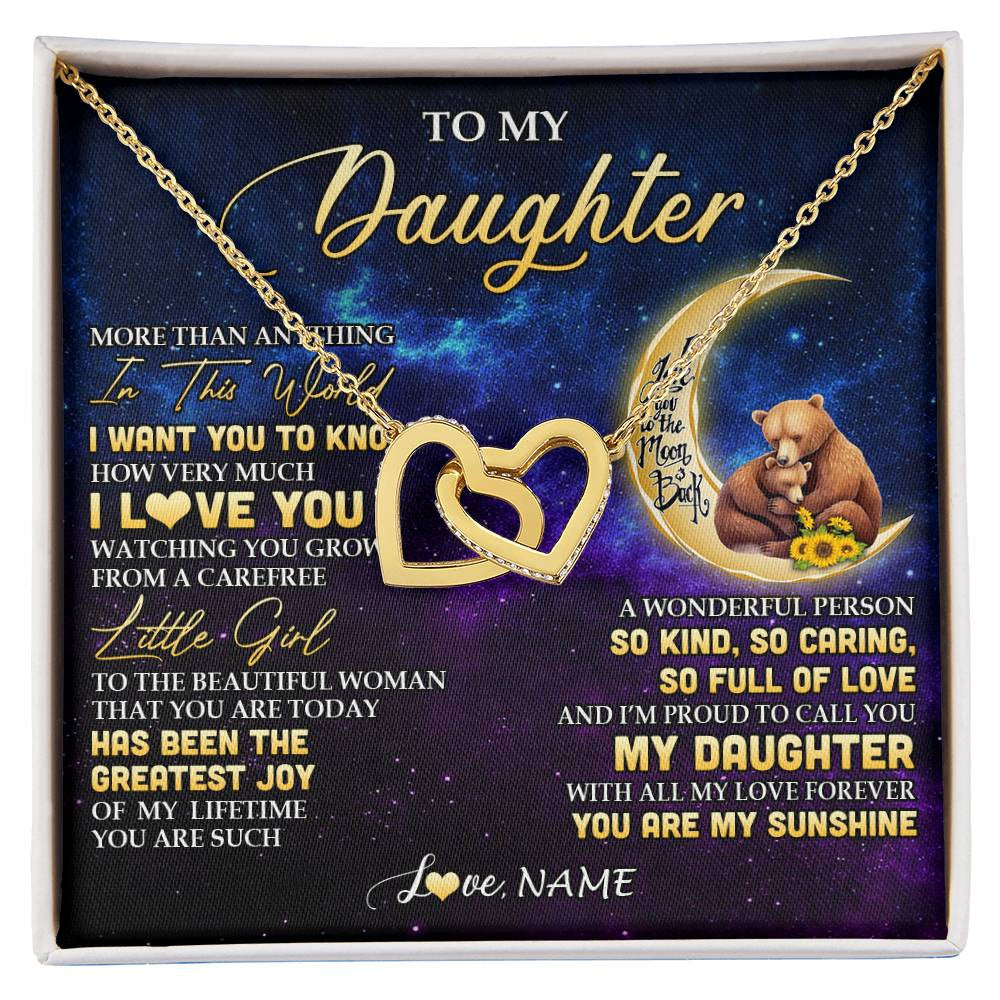 Interlocking Hearts Necklace 18K Yellow Gold Finish | 1 | Personalized To My Daughter Necklace From Mom Positive Energy Encourage Brave Little Bear Daughter Birthday Gifts Christmas Customized Gift Box Message Card | siriusteestore