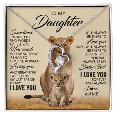 Forever Love Necklace 14K White Gold Finish | 1 | Personalized To My Daughter Necklace From Mom Sometimes It's Hard Lion Daughter Gift Birthday Jewelry Graduation Christmas Customized Gift Box Message Card | siriusteestore
