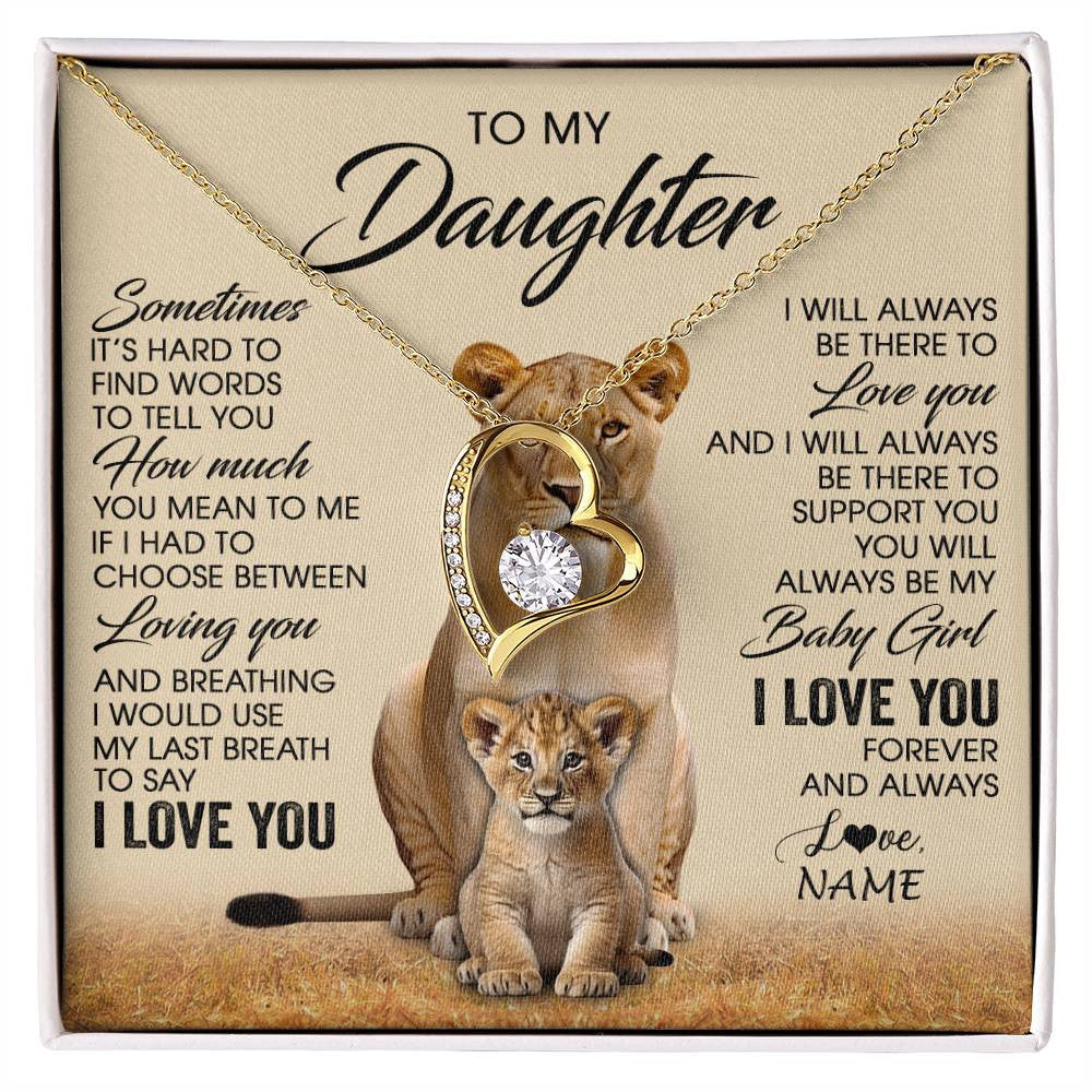 Forever Love Necklace 18K Yellow Gold Finish | 1 | Personalized To My Daughter Necklace From Mom Sometimes It's Hard Lion Daughter Gift Birthday Jewelry Graduation Christmas Customized Gift Box Message Card | siriusteestore