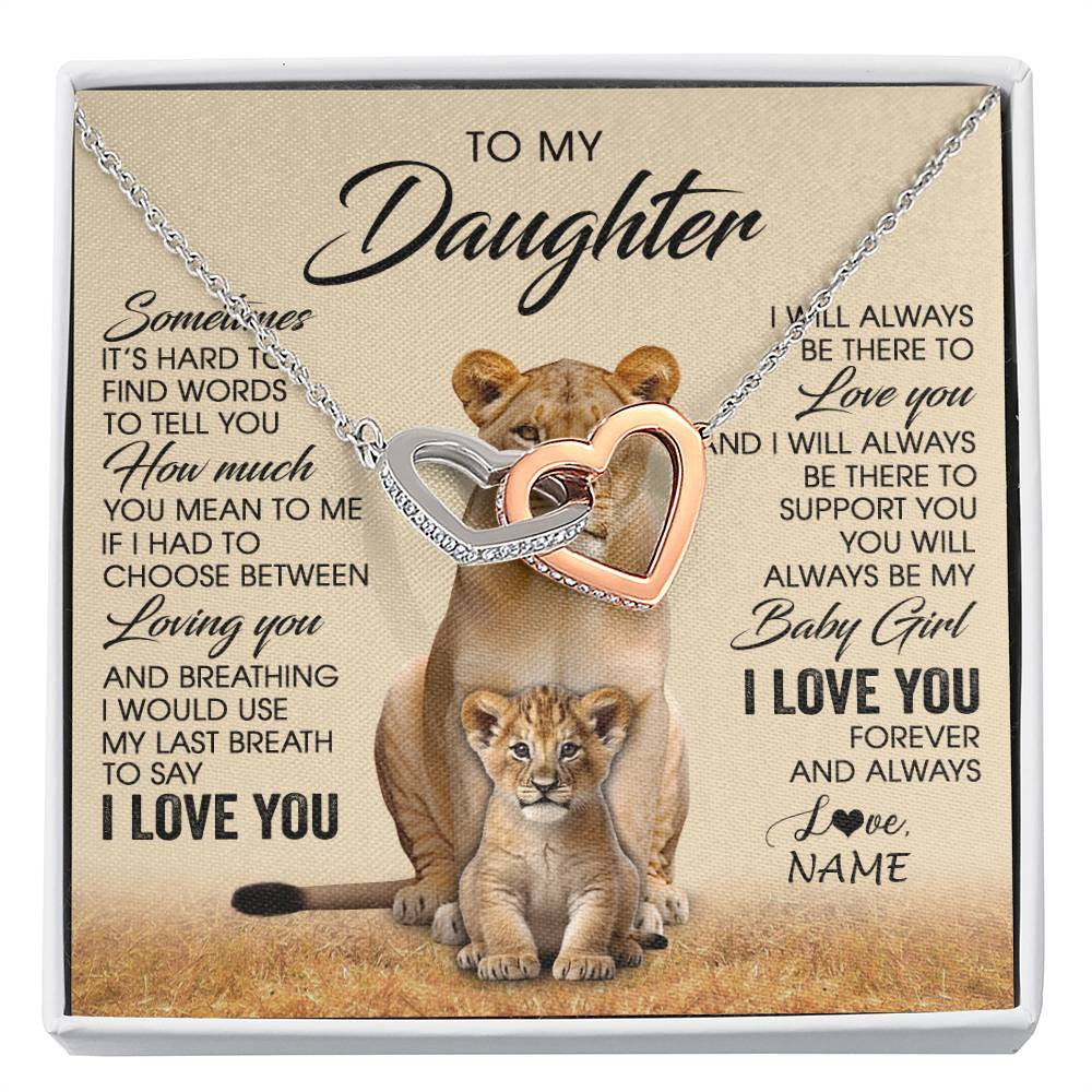 Interlocking Hearts Necklace Stainless Steel & Rose Gold Finish | 1 | Personalized To My Daughter Necklace From Mom Sometimes It's Hard Lion Daughter Gift Birthday Jewelry Graduation Christmas Customized Gift Box Message Card | siriusteestore