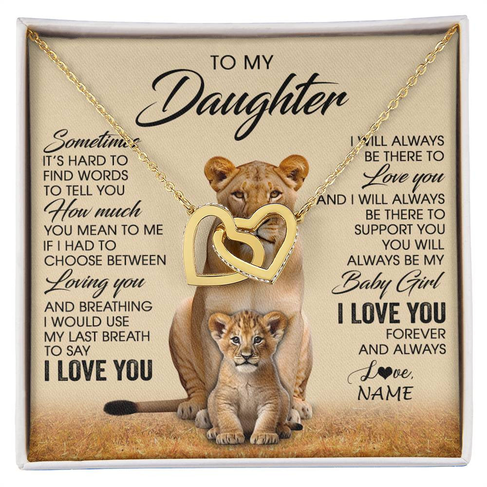 Interlocking Hearts Necklace 18K Yellow Gold Finish | 1 | Personalized To My Daughter Necklace From Mom Sometimes It's Hard Lion Daughter Gift Birthday Jewelry Graduation Christmas Customized Gift Box Message Card | siriusteestore
