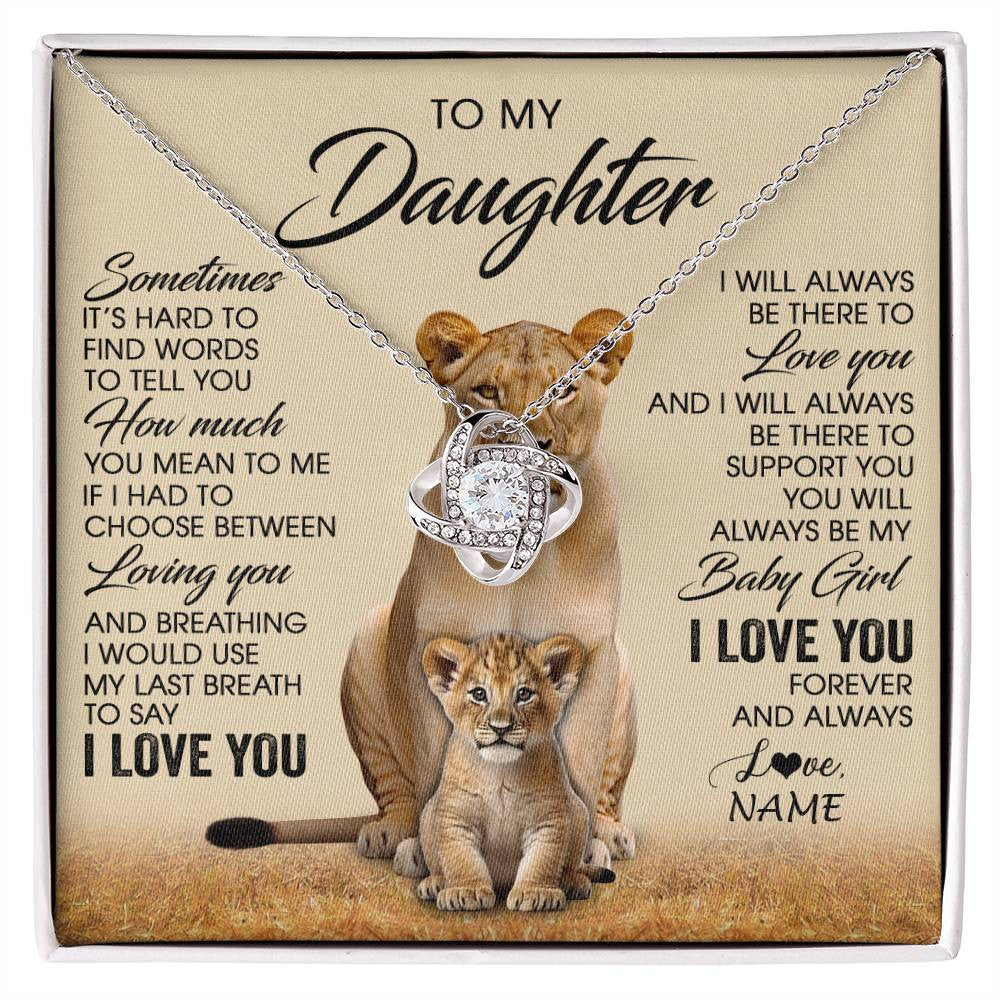 Love Knot Necklace 14K White Gold Finish | 1 | Personalized To My Daughter Necklace From Mom Sometimes It's Hard Lion Daughter Gift Birthday Jewelry Graduation Christmas Customized Gift Box Message Card | siriusteestore