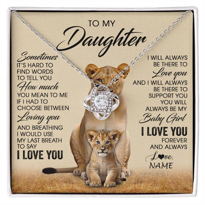 Love Knot Necklace 14K White Gold Finish | 1 | Personalized To My Daughter Necklace From Mom Sometimes It's Hard Lion Daughter Gift Birthday Jewelry Graduation Christmas Customized Gift Box Message Card | siriusteestore
