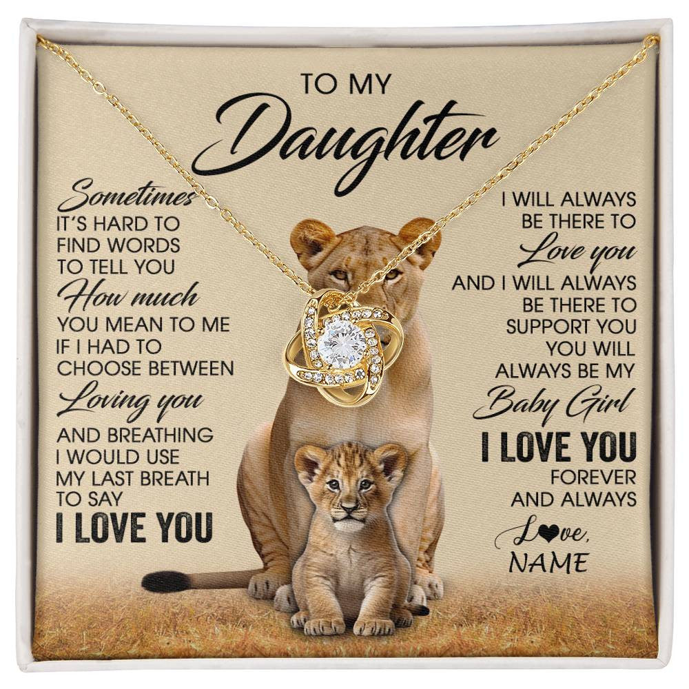 Love Knot Necklace 18K Yellow Gold Finish | 1 | Personalized To My Daughter Necklace From Mom Sometimes It's Hard Lion Daughter Gift Birthday Jewelry Graduation Christmas Customized Gift Box Message Card | siriusteestore