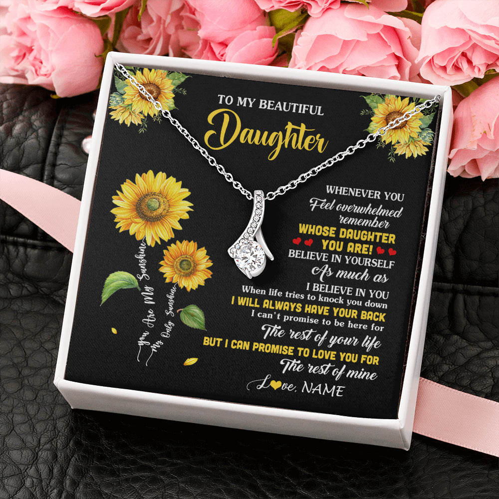 Alluring Beauty Necklace 14K White Gold Finish | 2 | Personalized To My Daughter Necklace From Mom Whenever You Feel Sunflower Daughter Birthday Jewelry Graduation Christmas Customized Gift Box Message Card | siriusteestore