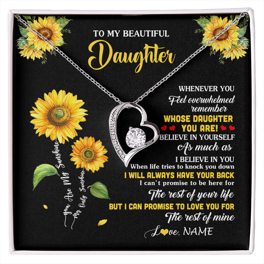 Forever Love Necklace 14K White Gold Finish | 1 | Personalized To My Daughter Necklace From Mom Whenever You Feel Sunflower Daughter Birthday Jewelry Graduation Christmas Customized Gift Box Message Card | siriusteestore