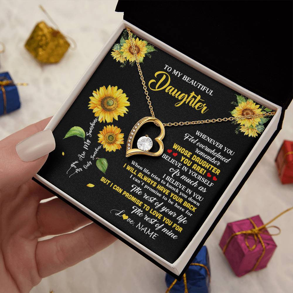Forever Love Necklace 18K Yellow Gold Finish | 2 | Personalized To My Daughter Necklace From Mom Whenever You Feel Sunflower Daughter Birthday Jewelry Graduation Christmas Customized Gift Box Message Card | siriusteestore