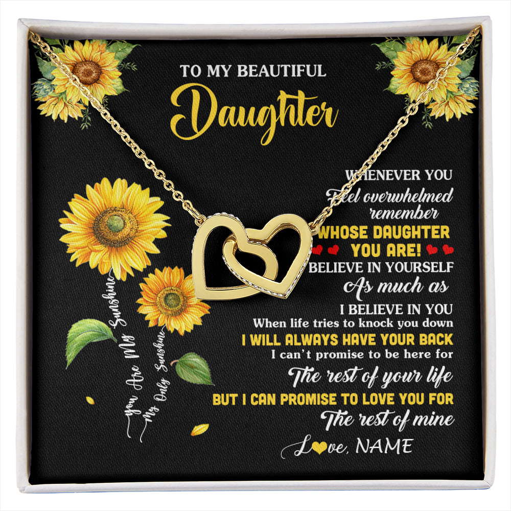 Interlocking Hearts Necklace 18K Yellow Gold Finish | 1 | Personalized To My Daughter Necklace From Mom Whenever You Feel Sunflower Daughter Birthday Jewelry Graduation Christmas Customized Gift Box Message Card | siriusteestore
