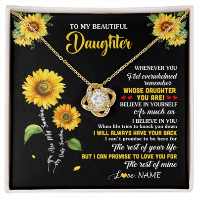 Love Knot Necklace 18K Yellow Gold Finish | 1 | Personalized To My Daughter Necklace From Mom Whenever You Feel Sunflower Daughter Birthday Jewelry Graduation Christmas Customized Gift Box Message Card | siriusteestore