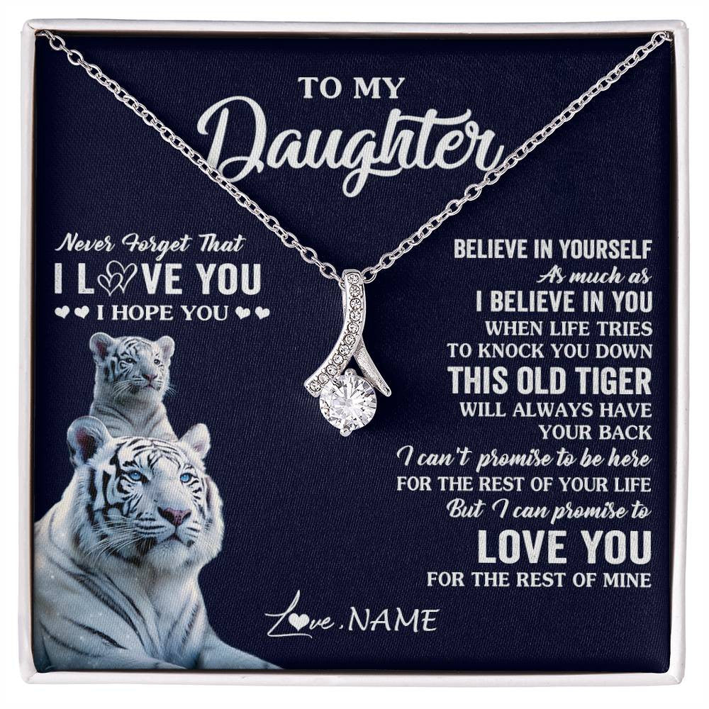 Alluring Beauty Necklace 14K White Gold Finish | 1 | Personalized To My Daughter Necklace Gift From Mom Dad Mother This Old Tiger Love You Daughter Birthday Graduation Christmas Customized Gift Box Message Card | siriusteestore