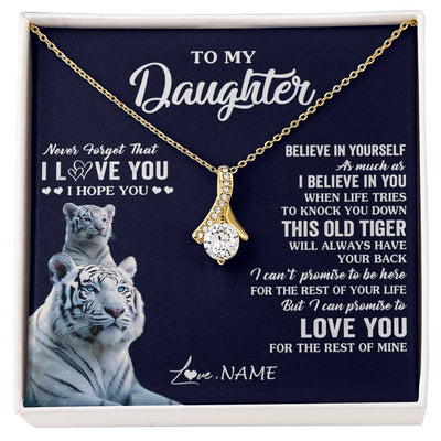 Alluring Beauty Necklace 18K Yellow Gold Finish | 1 | Personalized To My Daughter Necklace Gift From Mom Dad Mother This Old Tiger Love You Daughter Birthday Graduation Christmas Customized Gift Box Message Card | siriusteestore