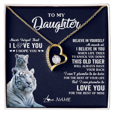 Forever Love Necklace 18K Yellow Gold Finish | 1 | Personalized To My Daughter Necklace Gift From Mom Dad Mother This Old Tiger Love You Daughter Birthday Graduation Christmas Customized Gift Box Message Card | siriusteestore