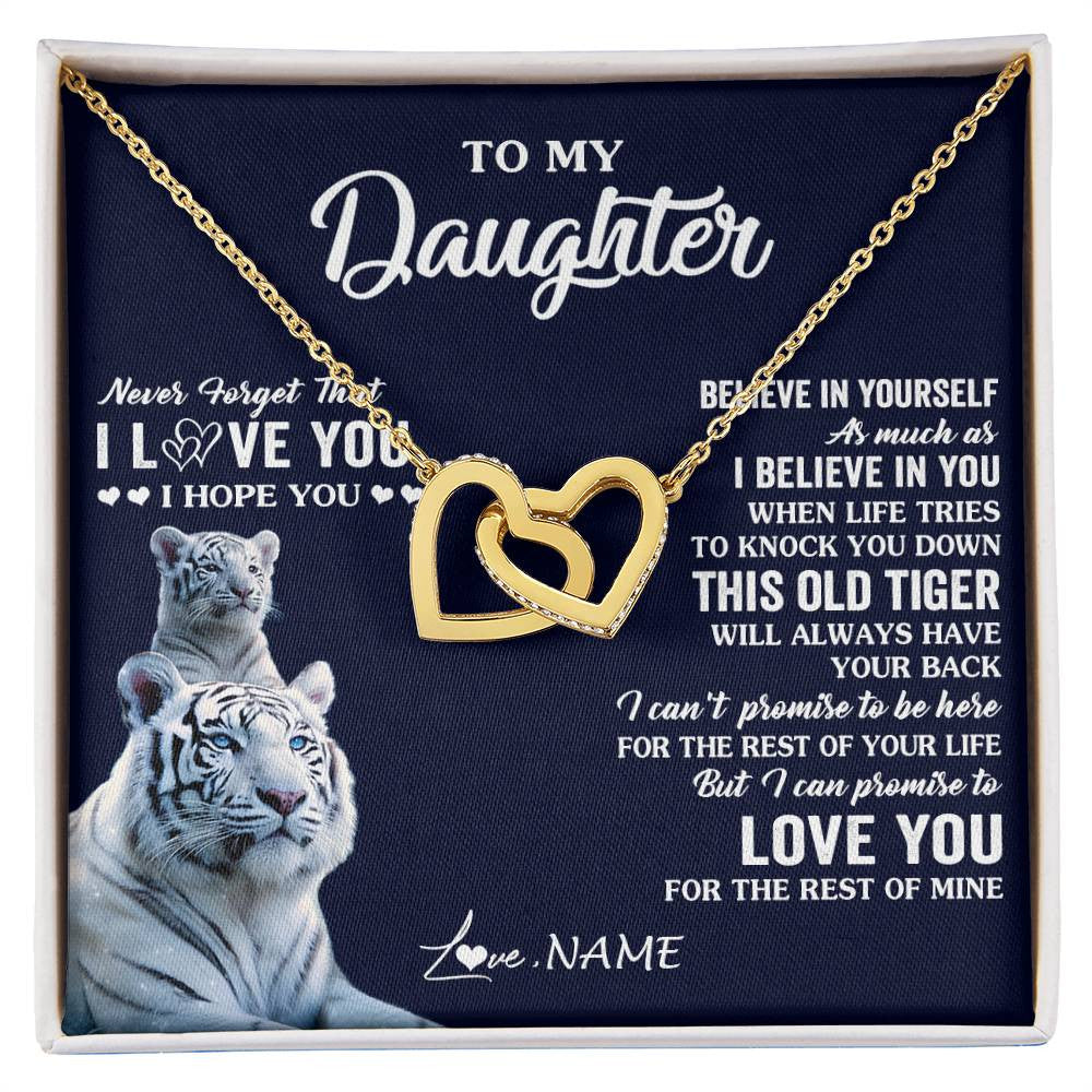 Interlocking Hearts Necklace 18K Yellow Gold Finish | 1 | Personalized To My Daughter Necklace Gift From Mom Dad Mother This Old Tiger Love You Daughter Birthday Graduation Christmas Customized Gift Box Message Card | siriusteestore