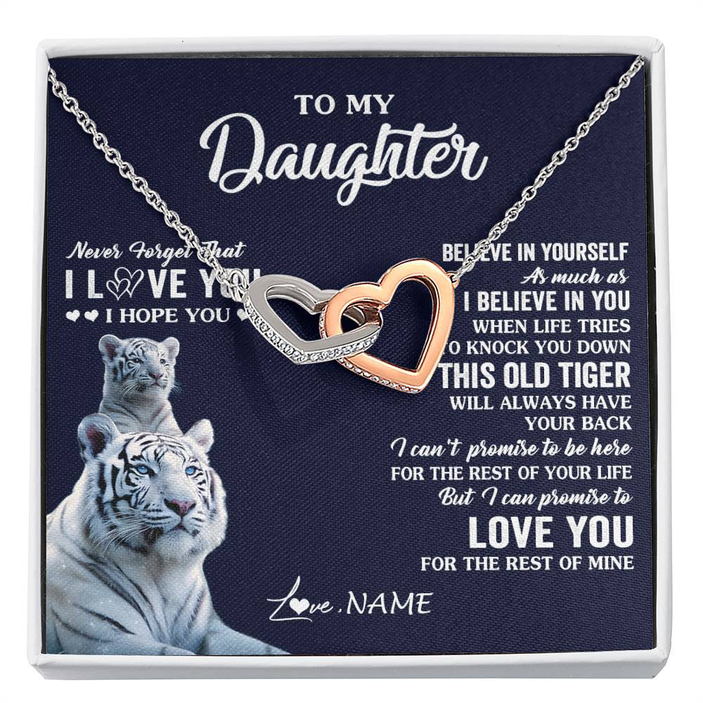 Interlocking Hearts Necklace Stainless Steel & Rose Gold Finish | 1 | Personalized To My Daughter Necklace Gift From Mom Dad Mother This Old Tiger Love You Daughter Birthday Graduation Christmas Customized Gift Box Message Card | siriusteestore