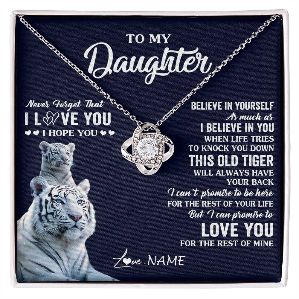 Love Knot Necklace 14K White Gold Finish | 1 | Personalized To My Daughter Necklace Gift From Mom Dad Mother This Old Tiger Love You Daughter Birthday Graduation Christmas Customized Gift Box Message Card | siriusteestore