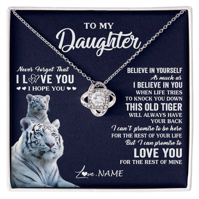 Love Knot Necklace 14K White Gold Finish | 1 | Personalized To My Daughter Necklace Gift From Mom Dad Mother This Old Tiger Love You Daughter Birthday Graduation Christmas Customized Gift Box Message Card | siriusteestore