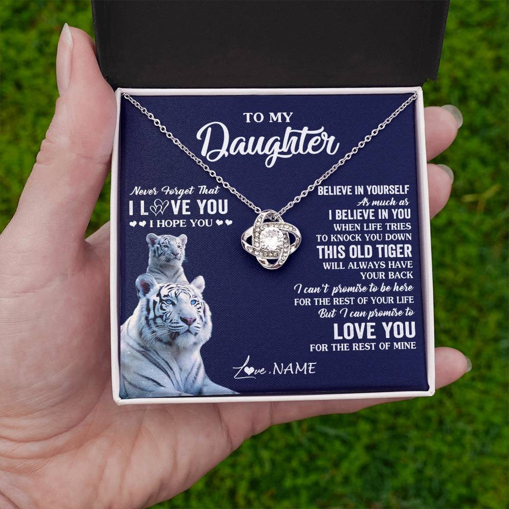 Love Knot Necklace 14K White Gold Finish | 2 | Personalized To My Daughter Necklace Gift From Mom Dad Mother This Old Tiger Love You Daughter Birthday Graduation Christmas Customized Gift Box Message Card | siriusteestore