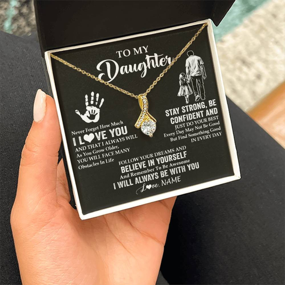 Alluring Beauty Necklace 18K Yellow Gold Finish | 2 | Personalized To My Daughter Necklace I Love You Forever From Dad Daughter Birthday Gifts Christmas Thanksgiving Graduation Customized Gift Box Message Card | siriusteestore