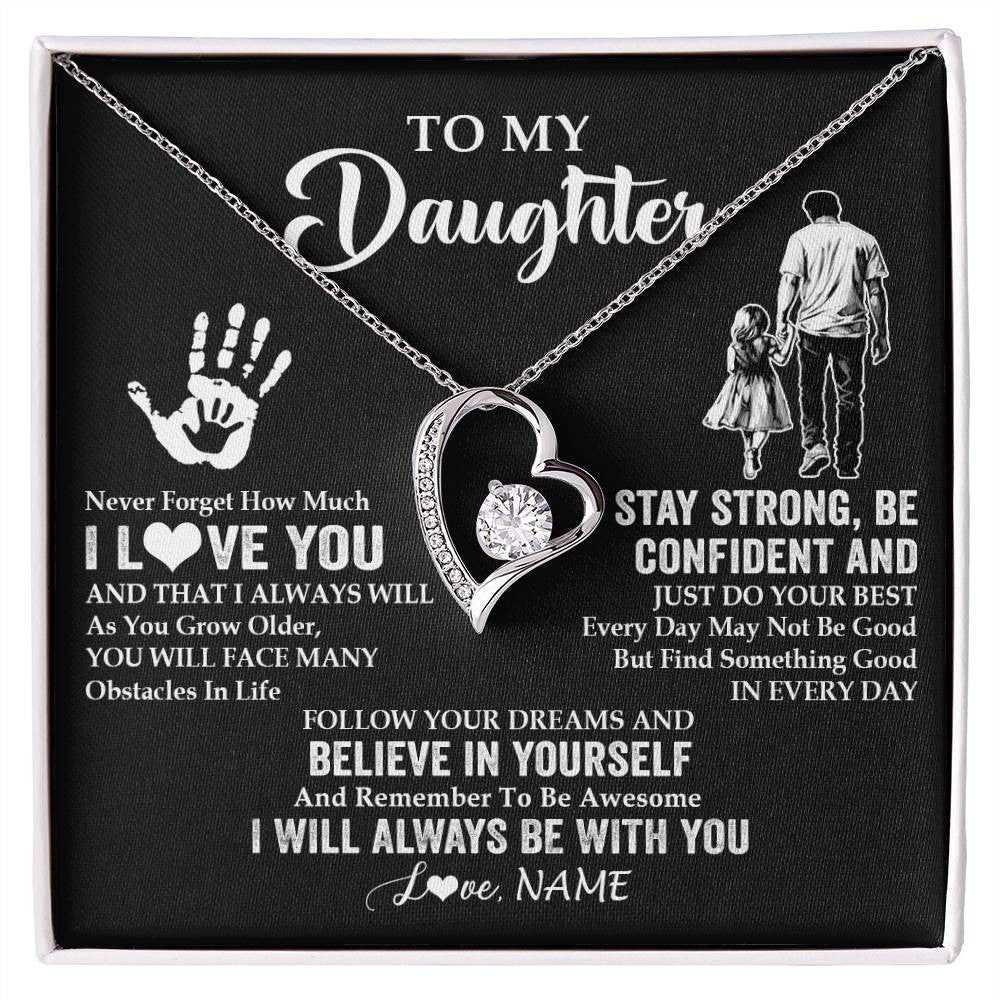 Forever Love Necklace 14K White Gold Finish | 1 | Personalized To My Daughter Necklace I Love You Forever From Dad Daughter Birthday Gifts Christmas Thanksgiving Graduation Customized Gift Box Message Card | siriusteestore