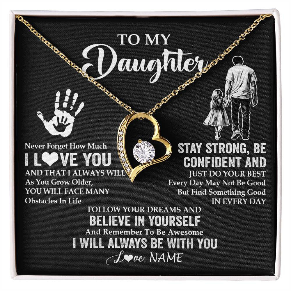 Forever Love Necklace 18K Yellow Gold Finish | 1 | Personalized To My Daughter Necklace I Love You Forever From Dad Daughter Birthday Gifts Christmas Thanksgiving Graduation Customized Gift Box Message Card | siriusteestore
