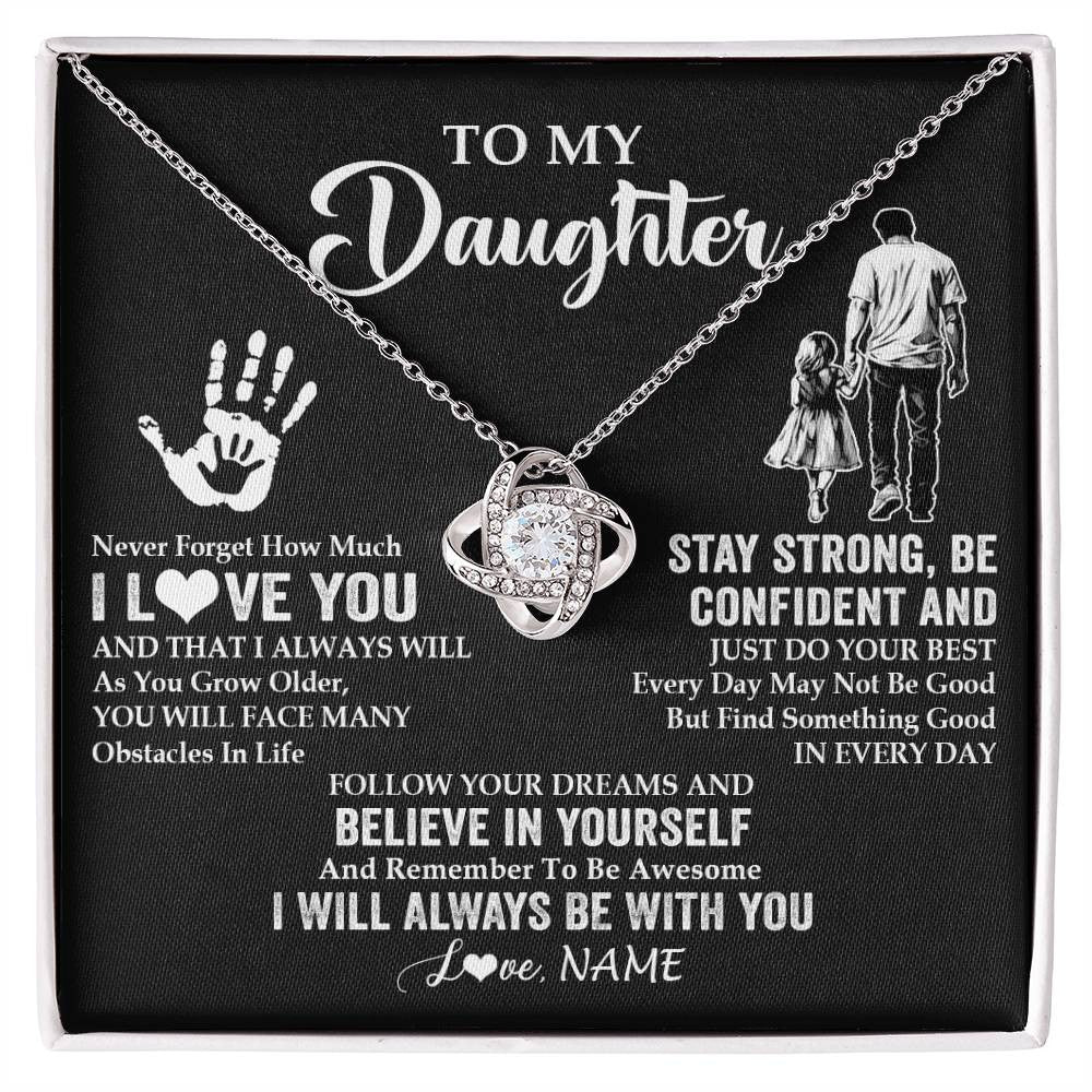 Love Knot Necklace 14K White Gold Finish | 1 | Personalized To My Daughter Necklace I Love You Forever From Dad Daughter Birthday Gifts Christmas Thanksgiving Graduation Customized Gift Box Message Card | siriusteestore