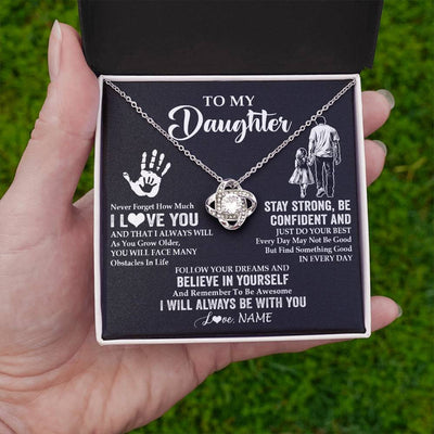 Love Knot Necklace 14K White Gold Finish | 2 | Personalized To My Daughter Necklace I Love You Forever From Dad Daughter Birthday Gifts Christmas Thanksgiving Graduation Customized Gift Box Message Card | siriusteestore