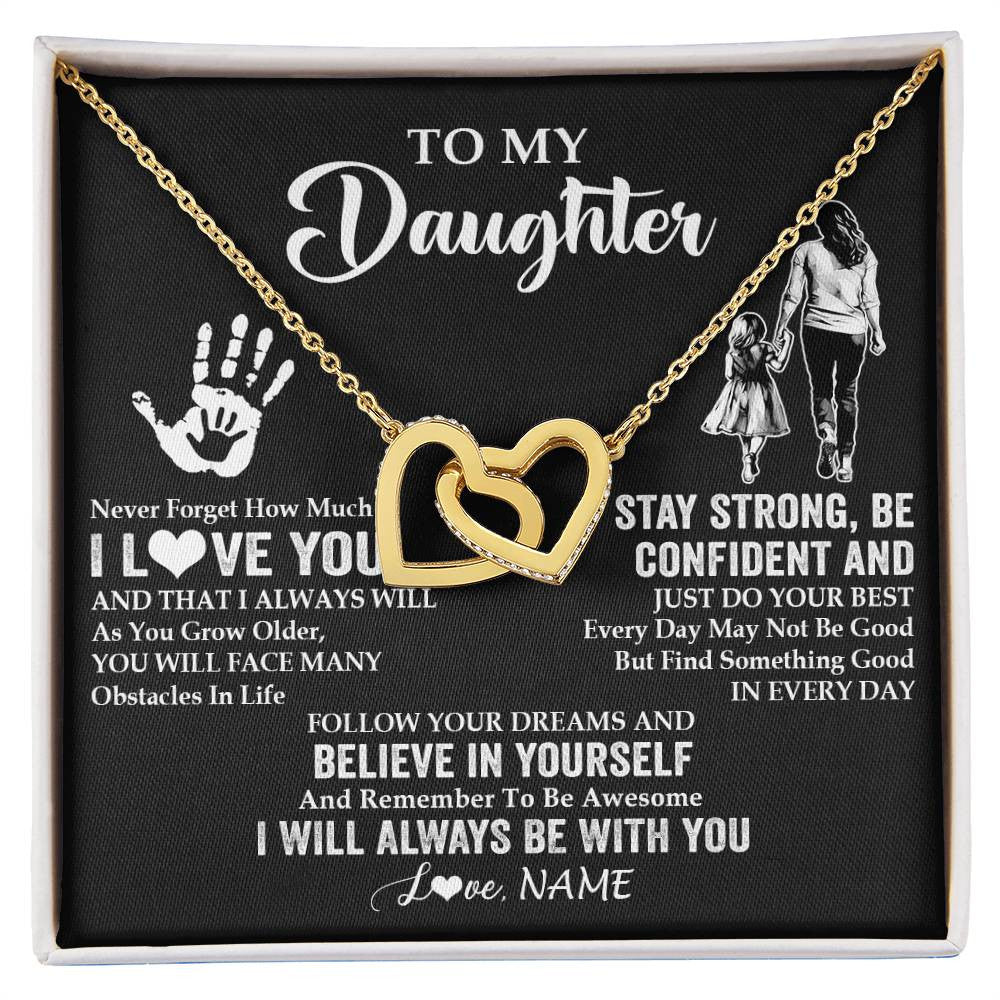 Interlocking Hearts Necklace 18K Yellow Gold Finish | 1 | Personalized To My Daughter Necklace I Love You Forever From Mom Daughter Birth Ifts Christmas Thanksgiving Graduation Customized Gift Box Message Card | siriusteestore