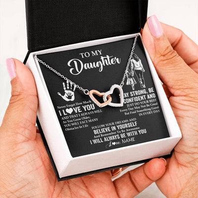 Interlocking Hearts Necklace Stainless Steel & Rose Gold Finish | 2 | Personalized To My Daughter Necklace I Love You Forever From Mom Daughter Birth Ifts Christmas Thanksgiving Graduation Customized Gift Box Message Card | siriusteestore