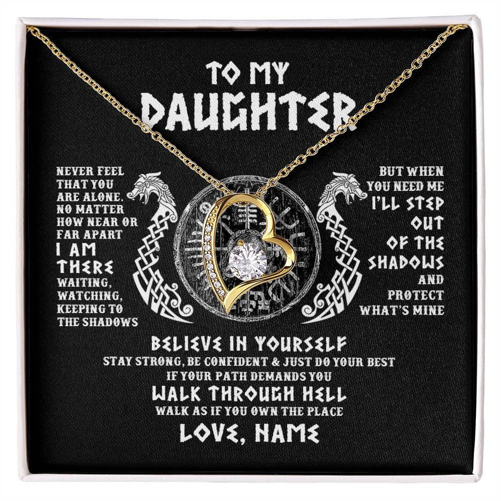 Forever Love Necklace 18K Yellow Gold Finish | 1 | Personalized To My Daughter Necklace Viking Never Feel You Are Alone Odin Scandinavian Norse Runes Daughter Birthday Christmas Customized Gift Box Message Card | siriusteestore