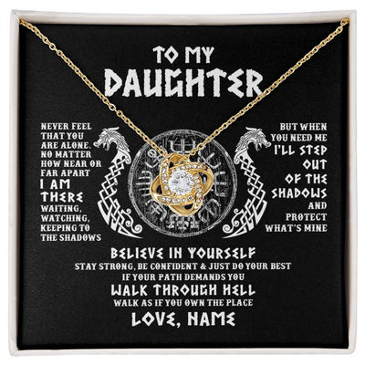 Love Knot Necklace 18K Yellow Gold Finish | 1 | Personalized To My Daughter Necklace Viking Never Feel You Are Alone Odin Scandinavian Norse Runes Daughter Birthday Christmas Customized Gift Box Message Card | siriusteestore