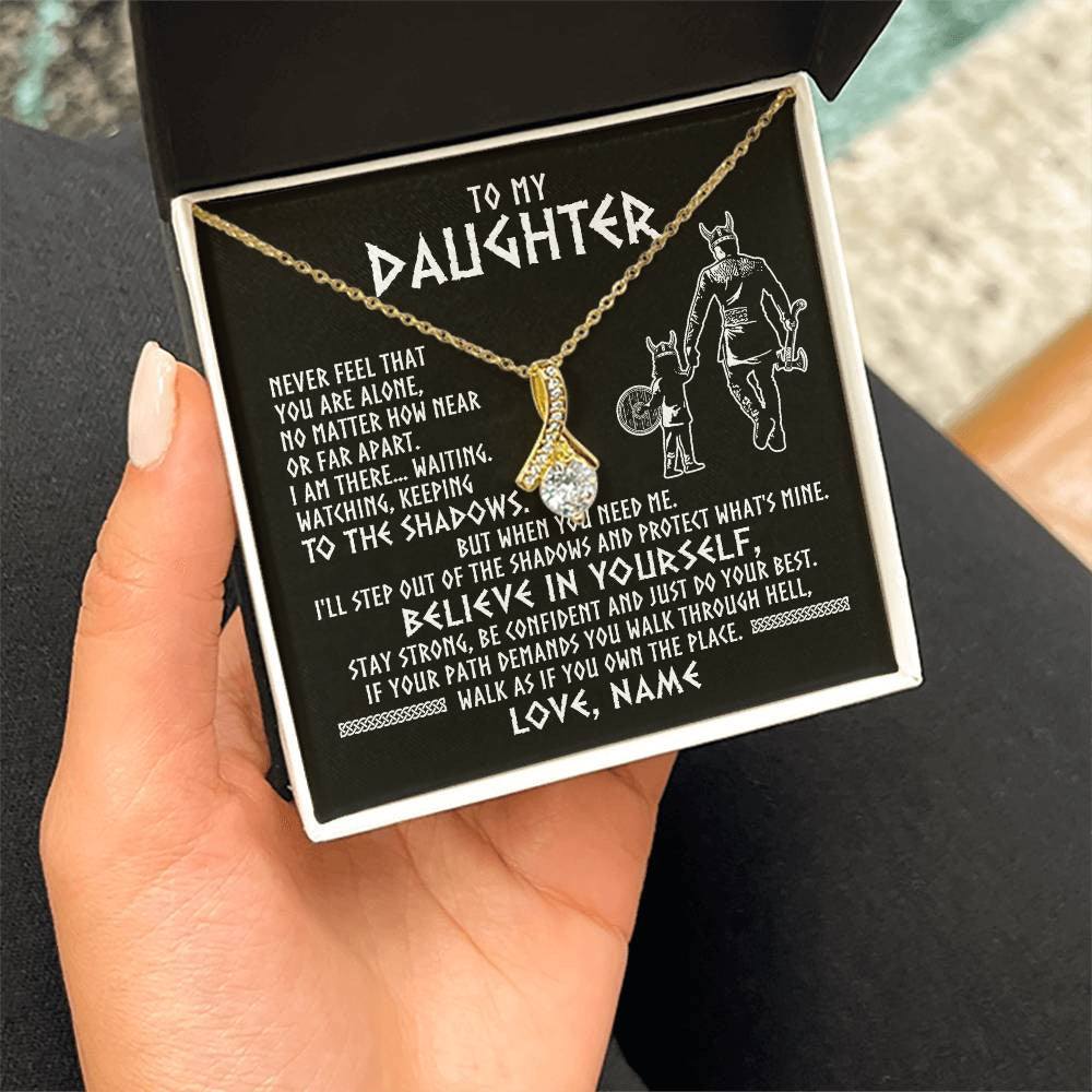 Alluring Beauty Necklace 18K Yellow Gold Finish | 2 | Personalized To My Daughter Necklace Viking Never Feel You Are Alone Scandinavian Runes Viking Daughter Birthday Christmas Customized Gift Box Message Card | siriusteestore