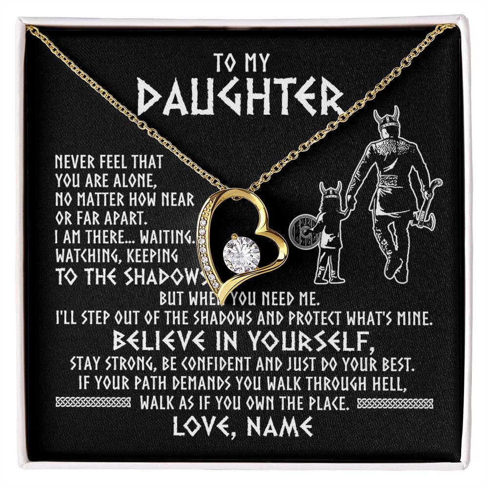 Forever Love Necklace 18K Yellow Gold Finish | 1 | Personalized To My Daughter Necklace Viking Never Feel You Are Alone Scandinavian Runes Viking Daughter Birthday Christmas Customized Gift Box Message Card | siriusteestore