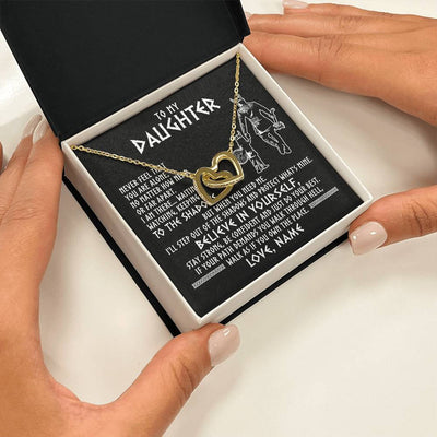 Interlocking Hearts Necklace 18K Yellow Gold Finish | 2 | Personalized To My Daughter Necklace Viking Never Feel You Are Alone Scandinavian Runes Viking Daughter Birthday Christmas Customized Gift Box Message Card | siriusteestore