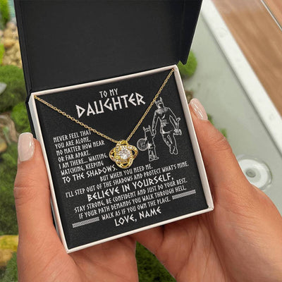 Love Knot Necklace 18K Yellow Gold Finish | 2 | Personalized To My Daughter Necklace Viking Never Feel You Are Alone Scandinavian Runes Viking Daughter Birthday Christmas Customized Gift Box Message Card | siriusteestore