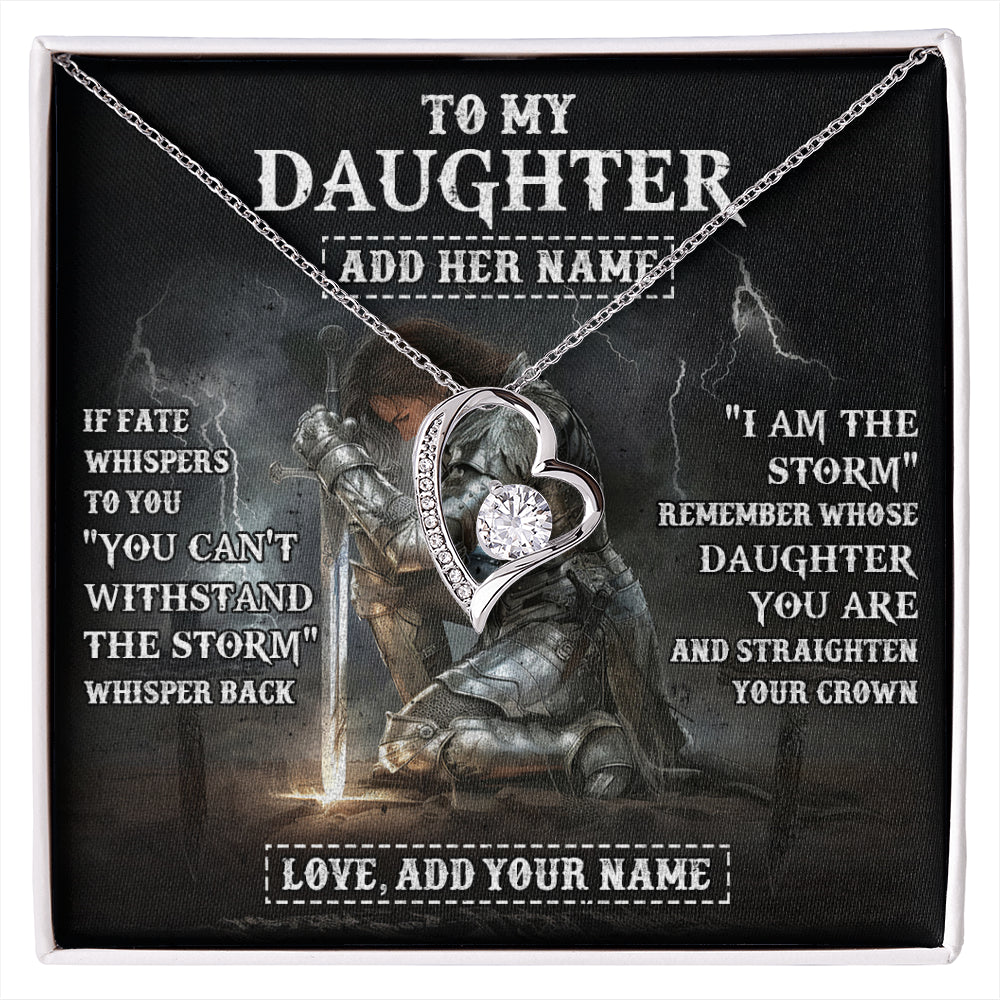 Forever Love Necklace 14K White Gold Finish | 1 | Personalized To My Daughter Necklace Women Warrior Knights Templar I Am The Storm Best Daughter Birthday Gifts Graduation Christmas Gift Box Message Card | siriusteestore