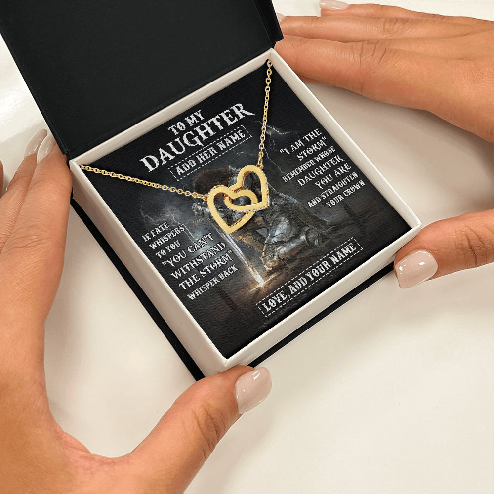 Interlocking Hearts Necklace 18K Yellow Gold Finish | 2 | Personalized To My Daughter Necklace Women Warrior Knights Templar I Am The Storm Best Daughter Birthday Gifts Graduation Christmas Gift Box Message Card | siriusteestore