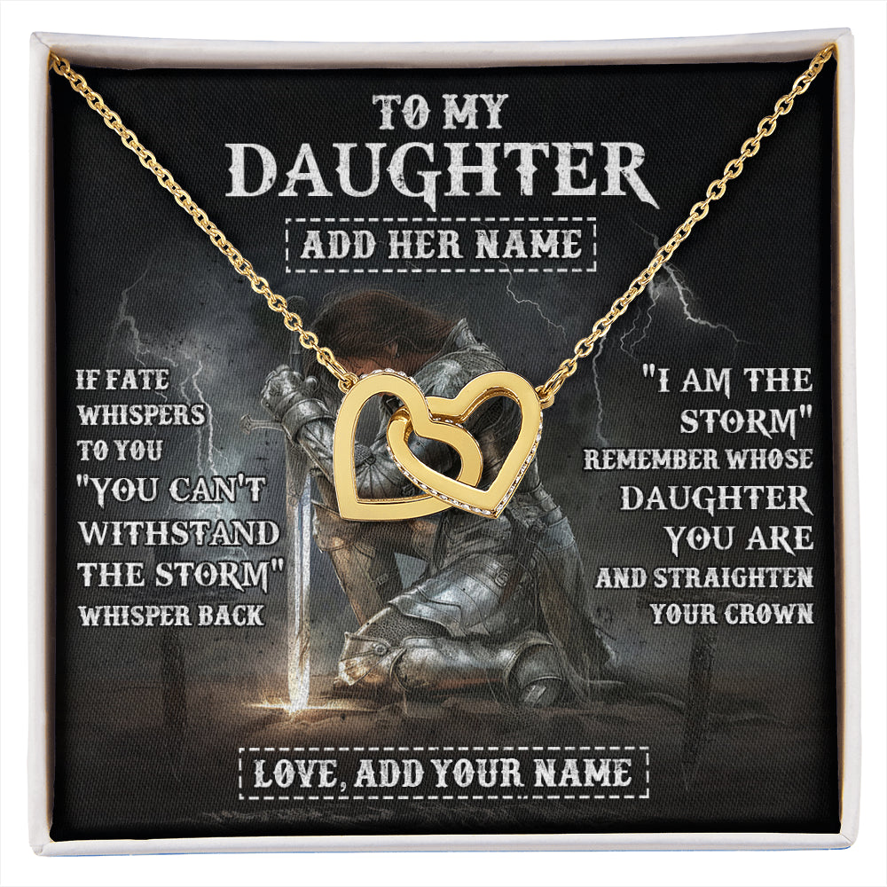 Interlocking Hearts Necklace 18K Yellow Gold Finish | 1 | Personalized To My Daughter Necklace Women Warrior Knights Templar I Am The Storm Best Daughter Birthday Gifts Graduation Christmas Gift Box Message Card | siriusteestore