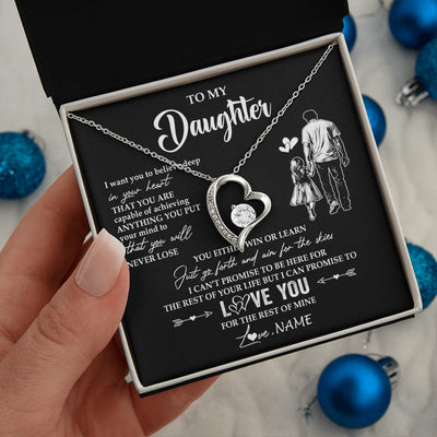 Forever Love Necklace 14K White Gold Finish | 2 | Personalized To My Daughter Necklace You Will Never Lose From Dad Father Daughter Birthday Gifts Graduation Christmas Customized Gift Box Message Card | siriusteestore