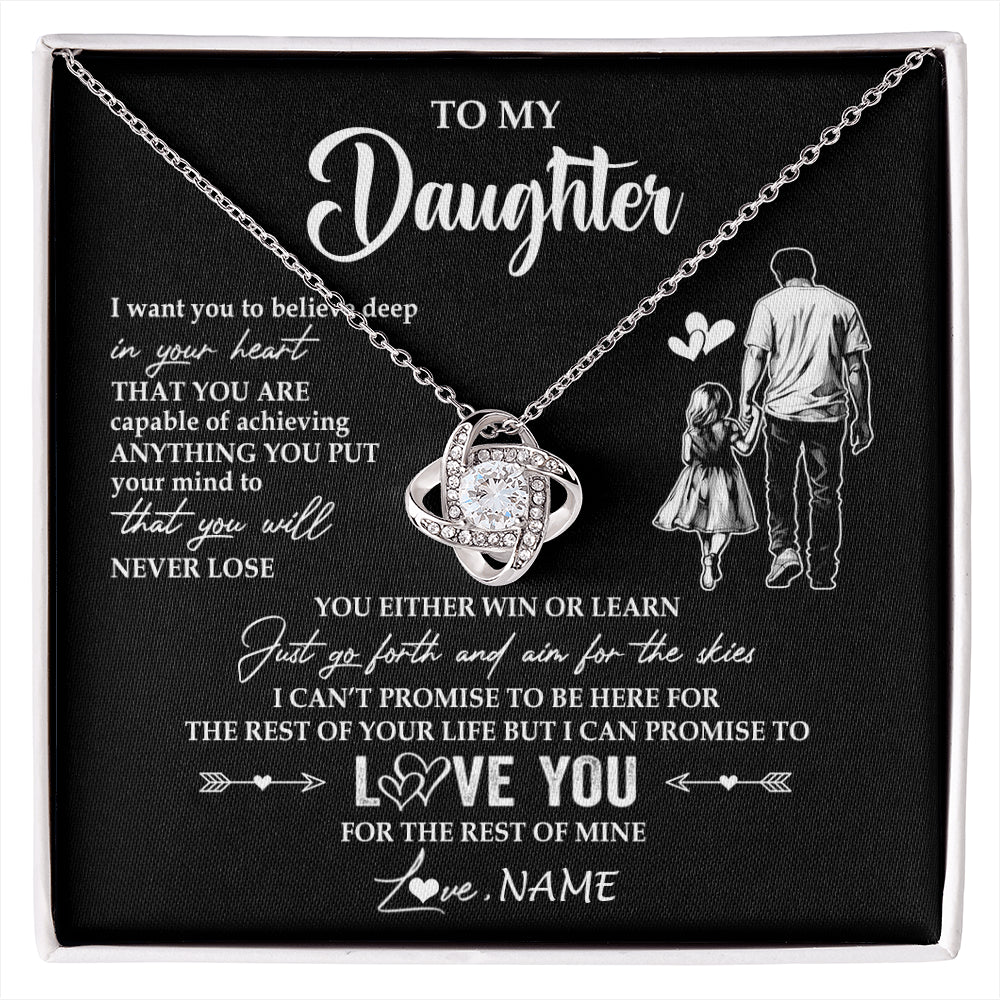 Love Knot Necklace 14K White Gold Finish | 1 | Personalized To My Daughter Necklace You Will Never Lose From Dad Father Daughter Birthday Gifts Graduation Christmas Customized Gift Box Message Card | siriusteestore