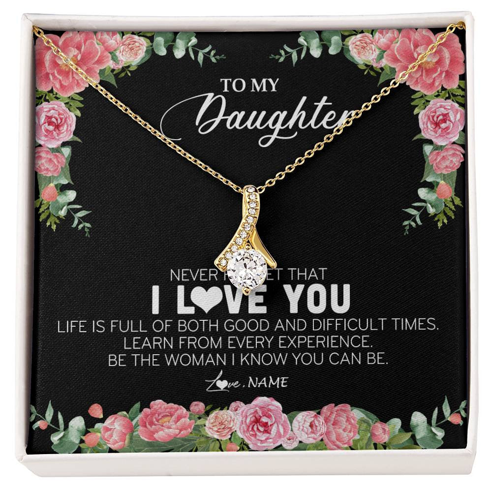 Alluring Beauty Necklace 18K Yellow Gold Finish | Personalized To My Daughter Necklace from Dad Father Never Forget I Love You Floral Jewelry for Daughter Birthday Graduation Christmas Customized Message Card | siriusteestore