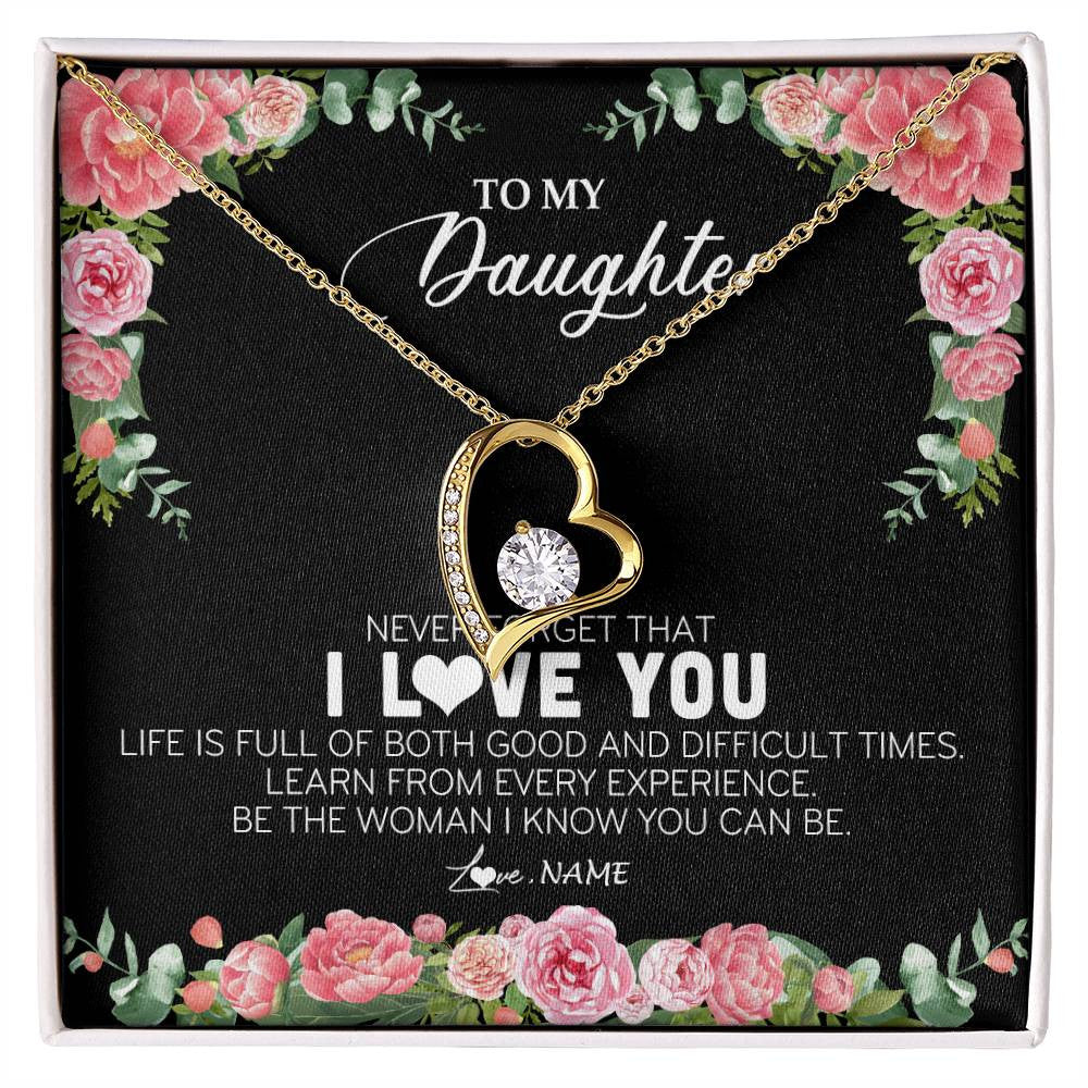 Forever Love Necklace 18K Yellow Gold Finish | Personalized To My Daughter Necklace from Dad Father Never Forget I Love You Floral Jewelry for Daughter Birthday Graduation Christmas Customized Message Card | siriusteestore
