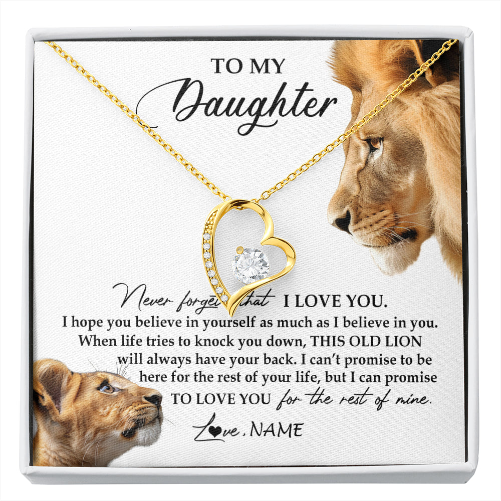 Forever Love Necklace 18K Yellow Gold Finish | 1 | Personalized To My Daughter Necklace from Dad Father Never Forget I Love You Lion Jewelry Daughter Birthday Graduation Christmas Customized Message Card | siriusteestore