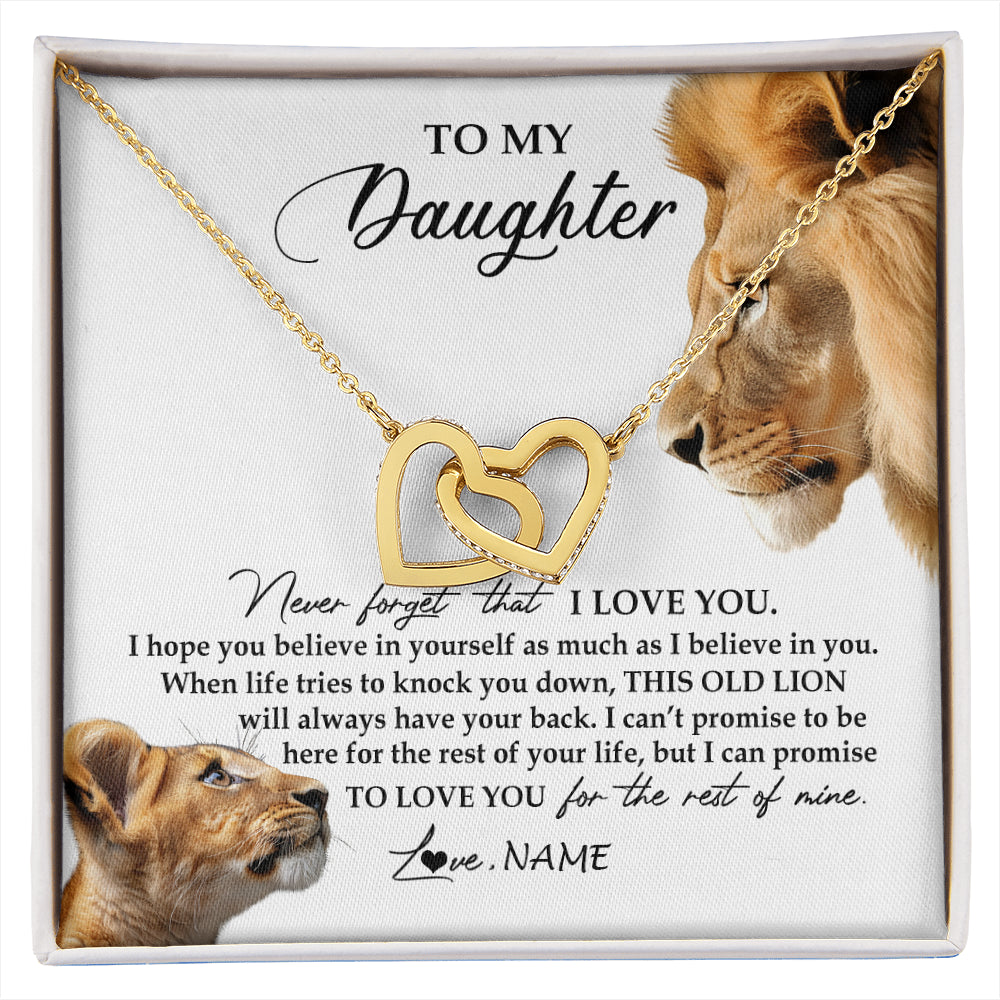 Interlocking Hearts Necklace 18K Yellow Gold Finish | 1 | Personalized To My Daughter Necklace from Dad Father Never Forget I Love You Lion Jewelry Daughter Birthday Graduation Christmas Customized Message Card | siriusteestore