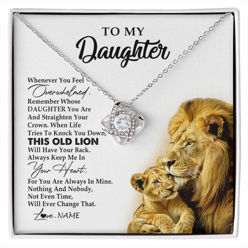 Love Knot Necklace 14K White Gold Finish | 1 | Personalized To My Daughter Necklace from Dad Father Whenever You Fell Overwhelmed Lion Daughter Birthday Graduation Christmas Customized Gift Box Message Card | siriusteestore